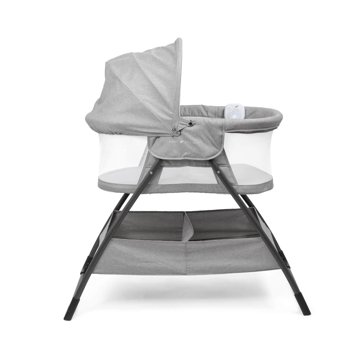 Adjustable Height | Easy Folding Next-to-Me Baby Crib with Mattress | Soft  Grey