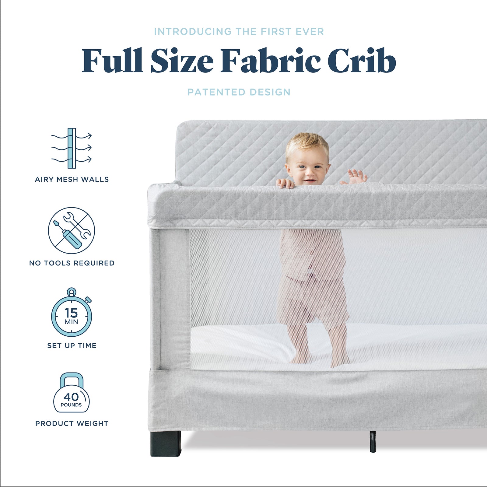 Horizon Full Size Mesh Crib Quilted Pebble Grey Baby Delight