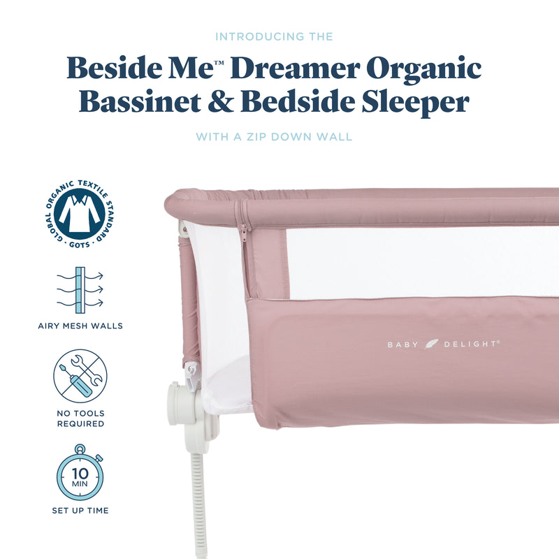 Beside Me™ Dreamer Organic Bassinet & Bedside Sleeper - Organic Rose