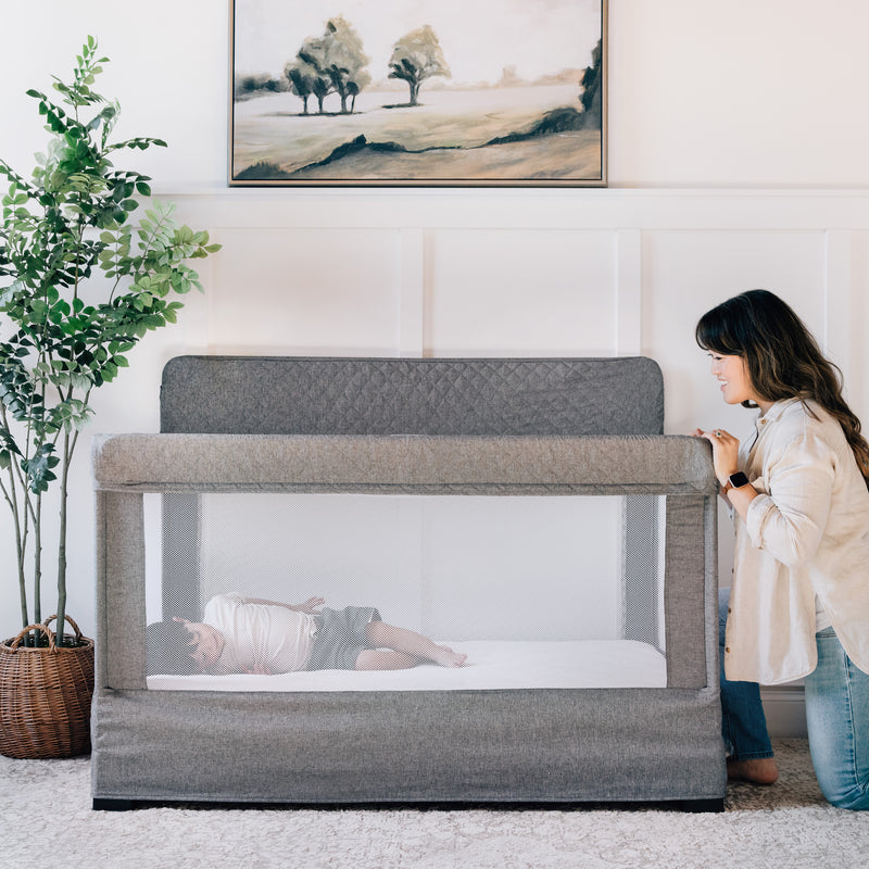 Lunaire Full Size Mesh Crib and Playard - Charcoal Tweed