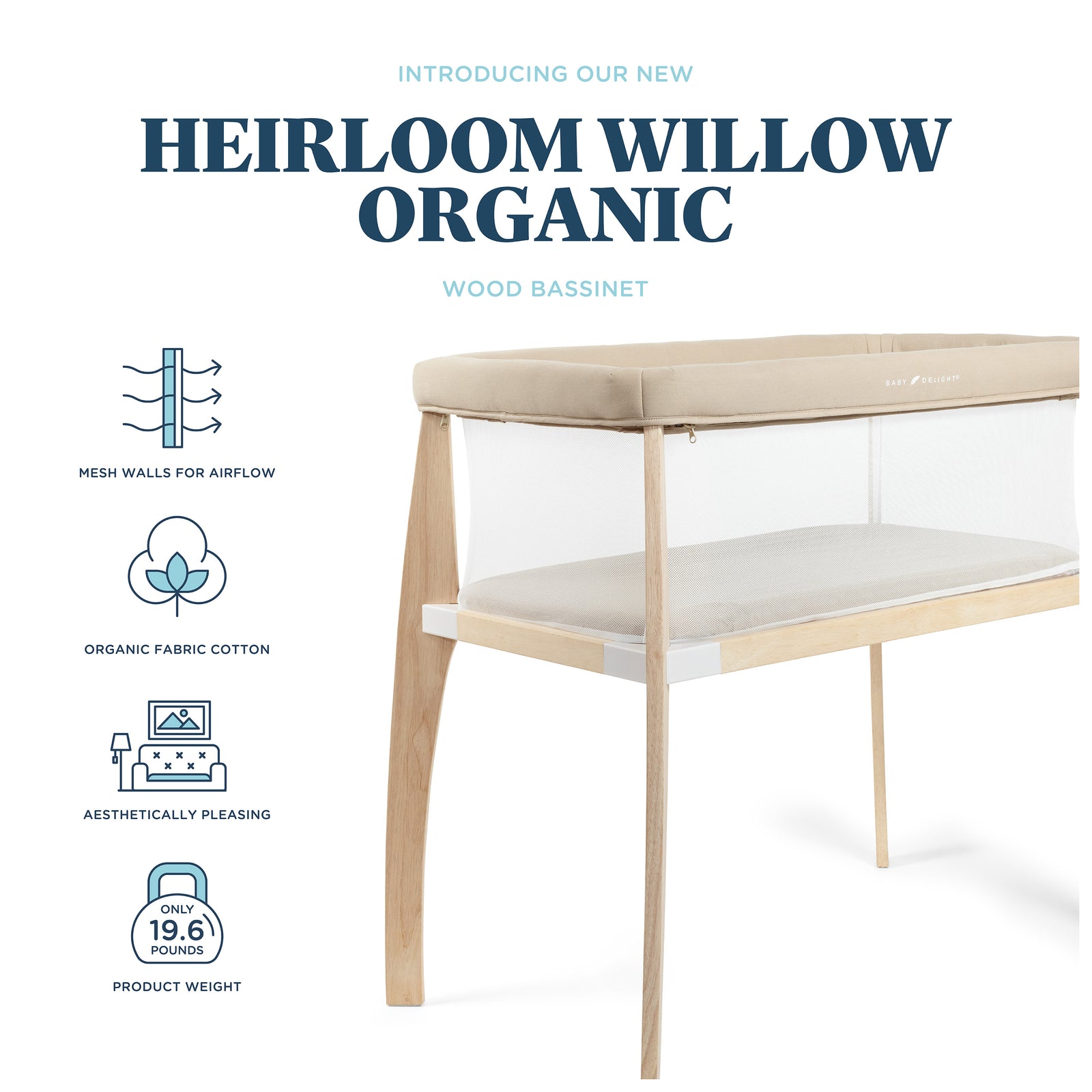 Baby Delight Heirloom Willow Organic Wooden Bassinet Organic Oat