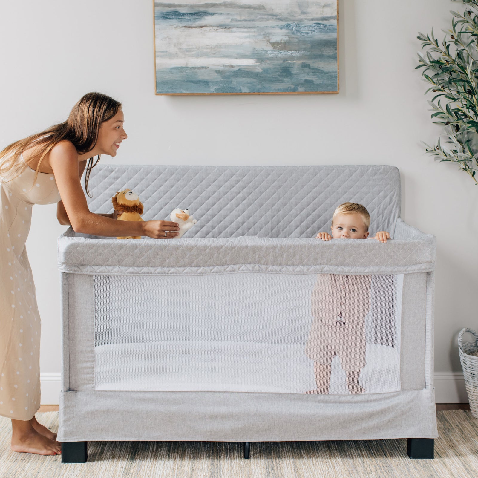 Horizon Full Size Mesh Crib Quilted Pebble Grey Baby Delight