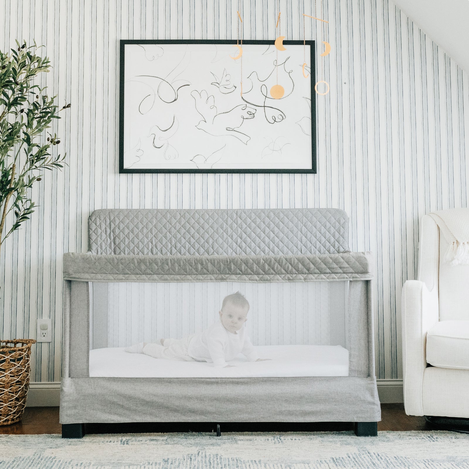 Horizon Full Size Mesh Crib Quilted Pebble Grey Baby Delight