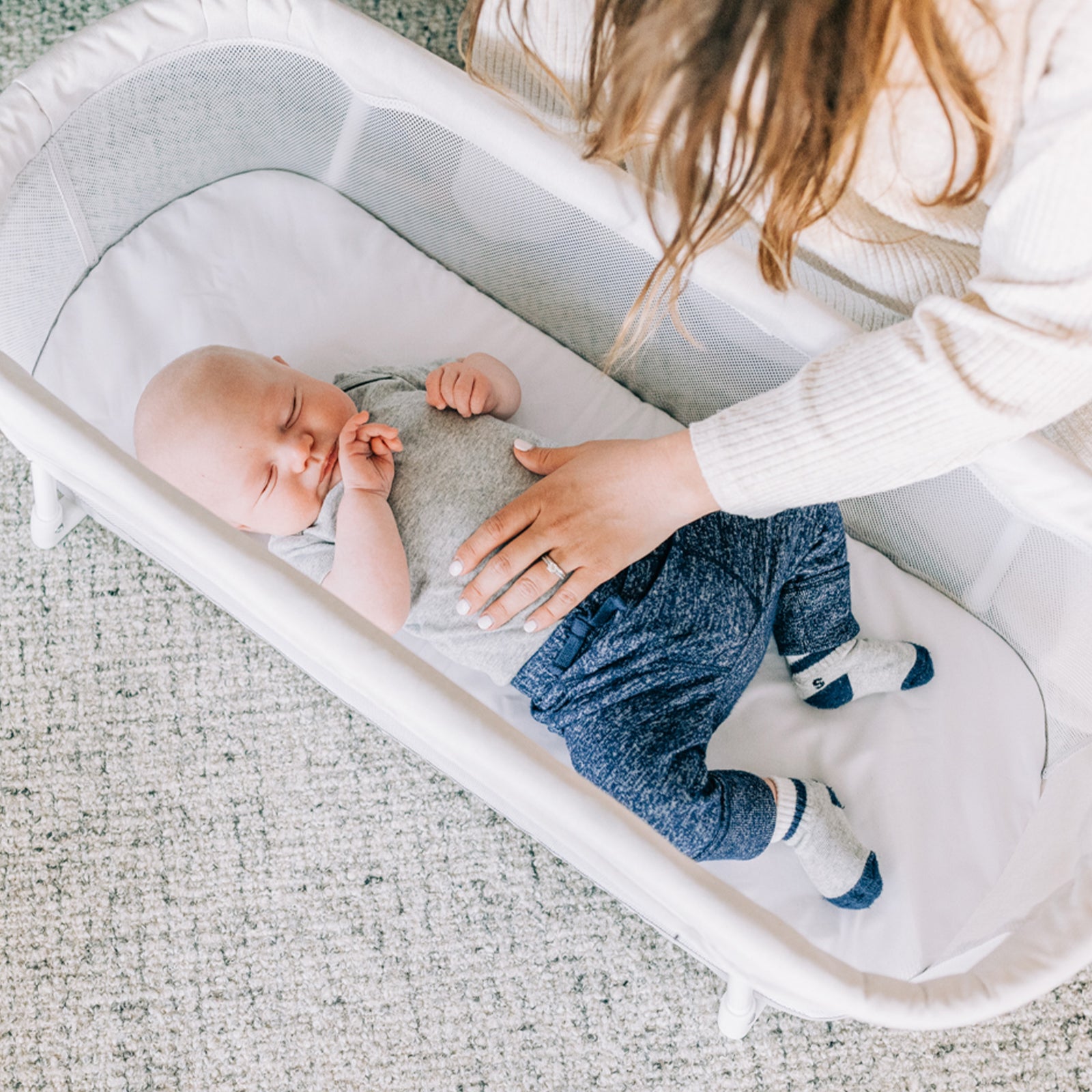 Snuggle Nest Portable Bassinet Driftwood Grey Baby Delight